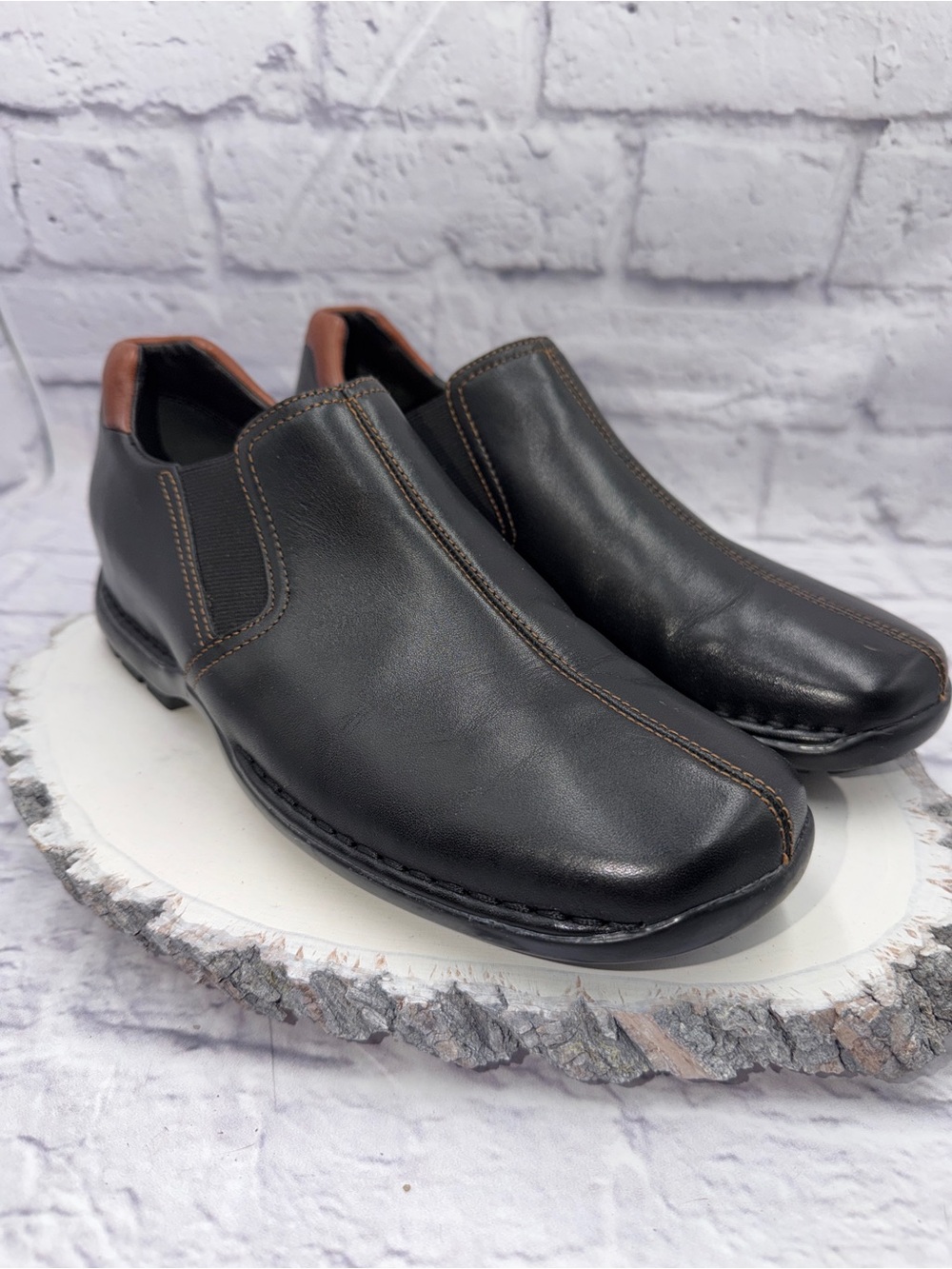 Cole Haan Zeno Black/Brown Leather Slip On Two Tone Loafers Shoes Mens Size 8 M